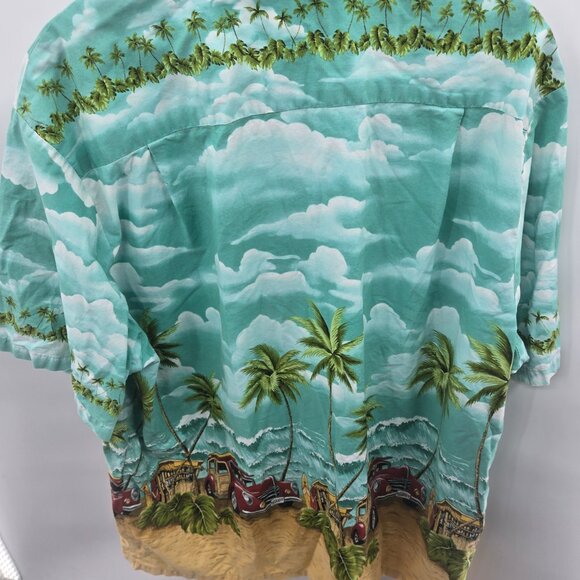 Vintage RJC Hawaiian Aloha Shirt Woody Cars Palms 100% Cotton Button Down 2xl - Picture 10 of 16